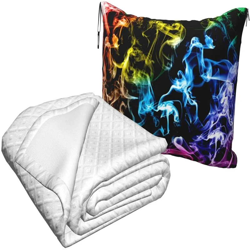 barato Colorido Fumo Viagem Travesseiro Cobertor Dois-em-um Mochila Cinta E Compacto Avião Saco Cintura Suporte 60x43 Polegadas