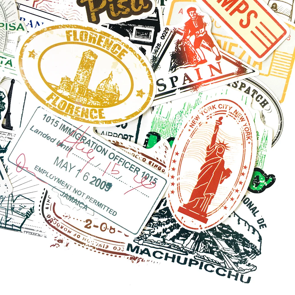 60 шт. путешествия печать Стикеры Ретро Винтаж место интереса СКЕЙТБОРД гитара