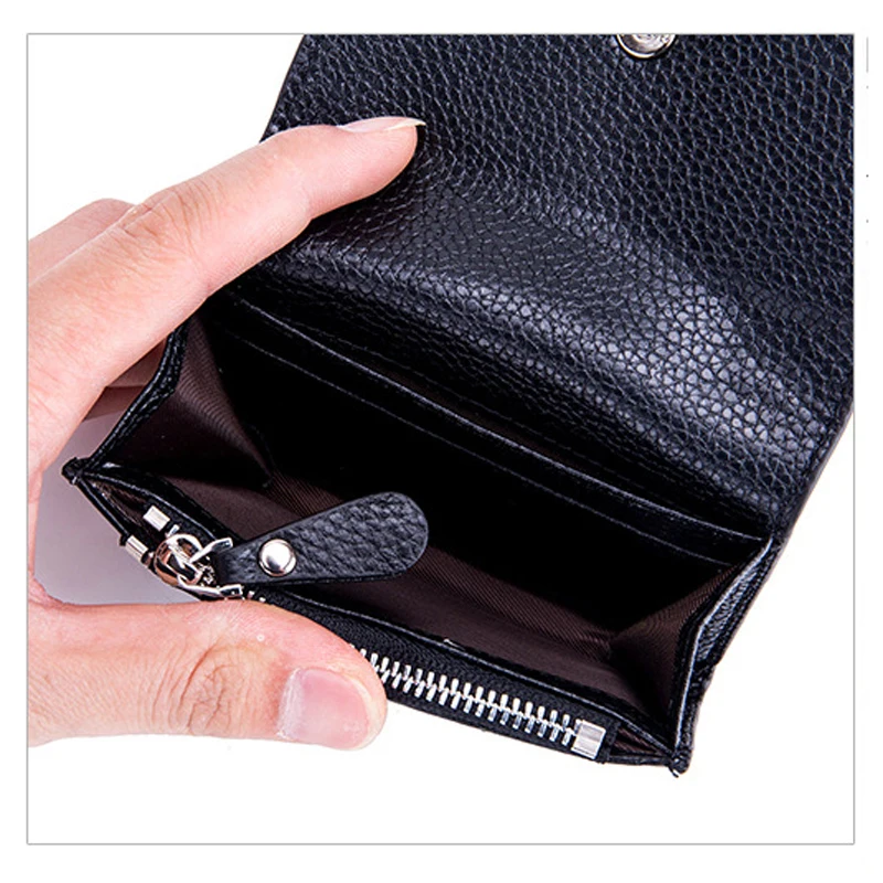 

BONAMIE Zipper Coin Bag Women Short Paragraph Change Purse Men Genuine Leather Double Buckle Card Bag Portable Clutch bag Wallet