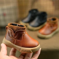 boys short boots 2021 winter new childrens cotton shoes british style children plus cashmere leather boots baby martin boots