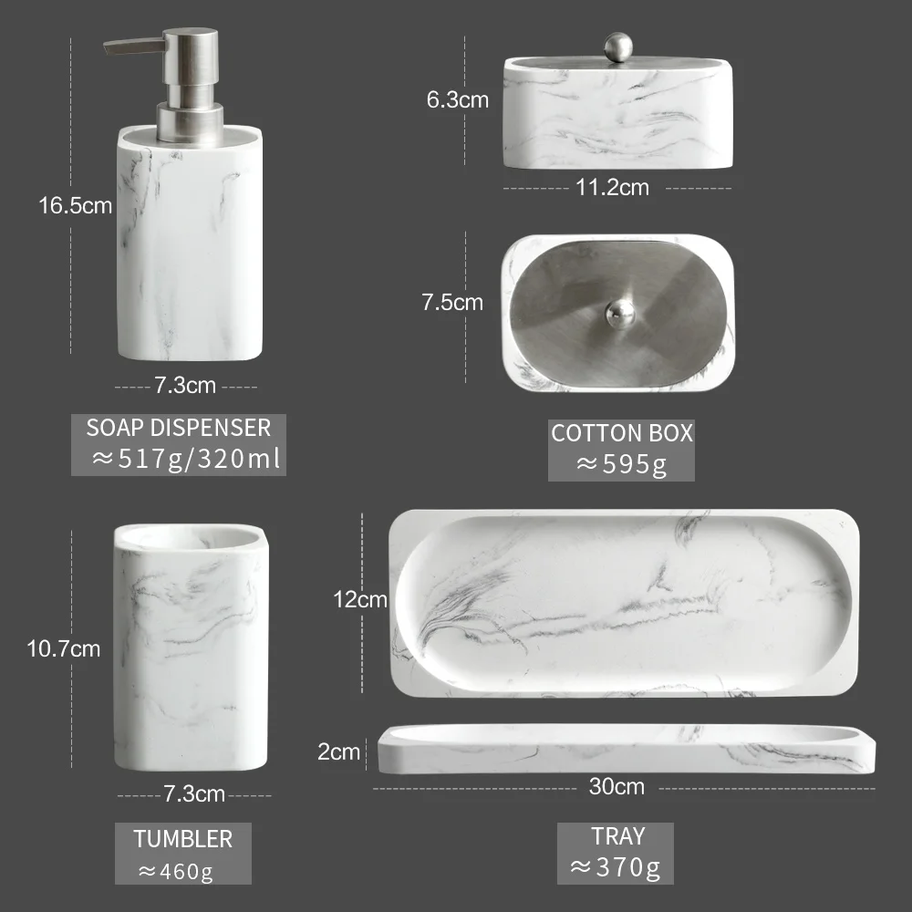 bathroom accessories set soap dispenser cotton jar mouthwash cup imitation marble tumblertoothbrush holder and tray marble white free global shipping