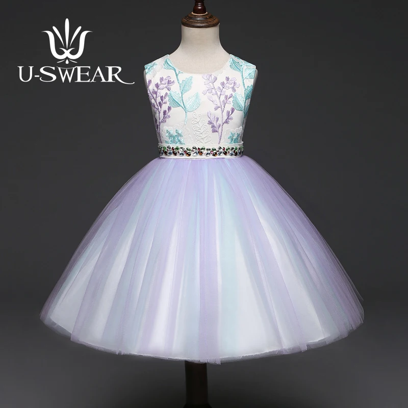 Новое поступление платье с цветочным узором для девочек круглым вырезом без