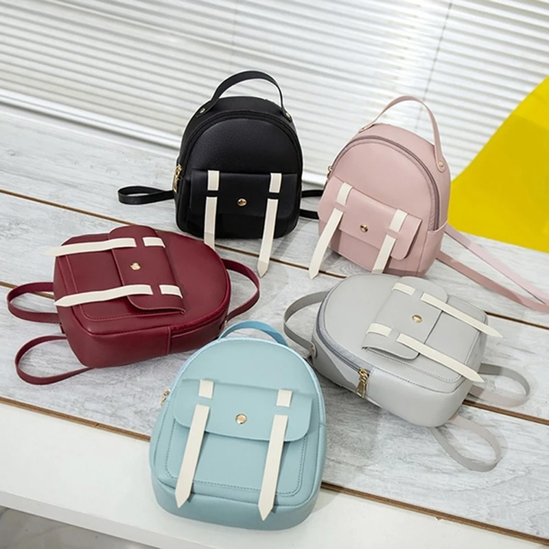 

Women Girls Korean Mini Backpack 2021 New Pu Leather Backpack Shoulder Bag Fashion Women Backpack Solid Versatile