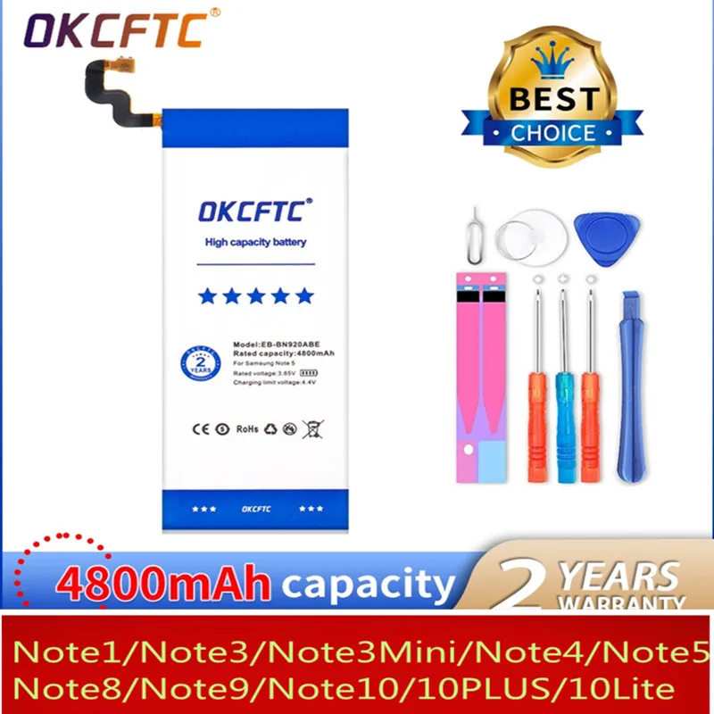 Аккумулятор OKCFTC для Samsung Galaxy Note 1 3 4 8 Note8 N9500 Note4 N9100 N910X Note3 N9000 Note10 10 + lite оригинальный