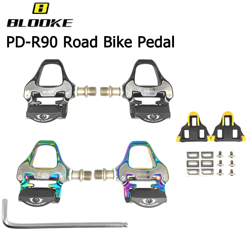 

BLOOKE PD-R90 Road Bicycle SPD SL Pedal Sepatu Cleat Self Locking Clip Colorful Anti-Slip Clipless For Wellgo Bike Riding Parts