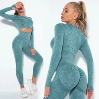 new product seamless yoga set fitness gym suit women longsleeve top yoga pants high waist peach hip leggings fitness clothes