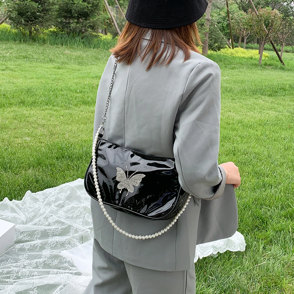 Женская Винтажная сумочка на цепочке черная сумка через плечо с бабочкой и