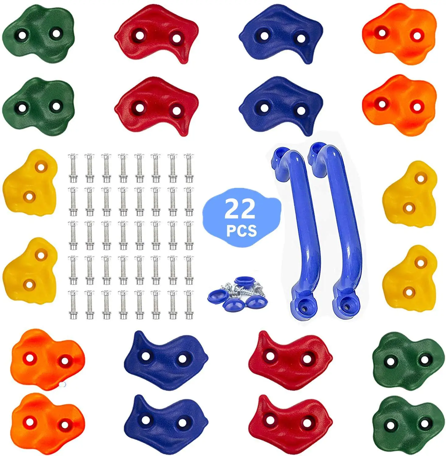 20pc Colourful Shape Children Rock Climbing Holds Indoor Outdoor Kids Playground Building - Mounting Hardware Kit Included