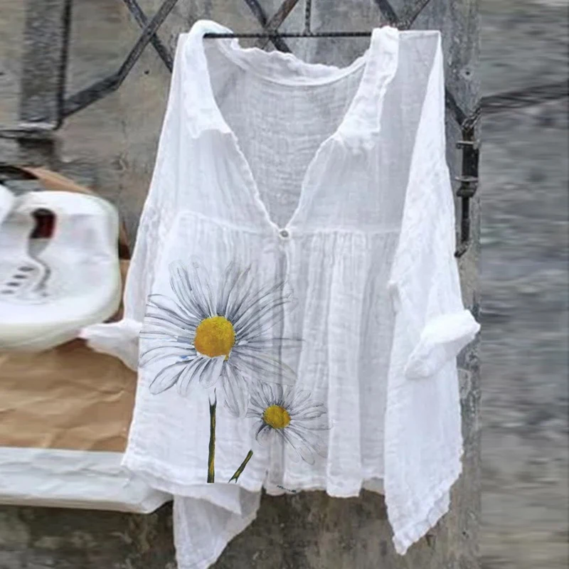 Женские Цветочный принт блузка Сексуальная V образным вырезом Вечерние рубашки