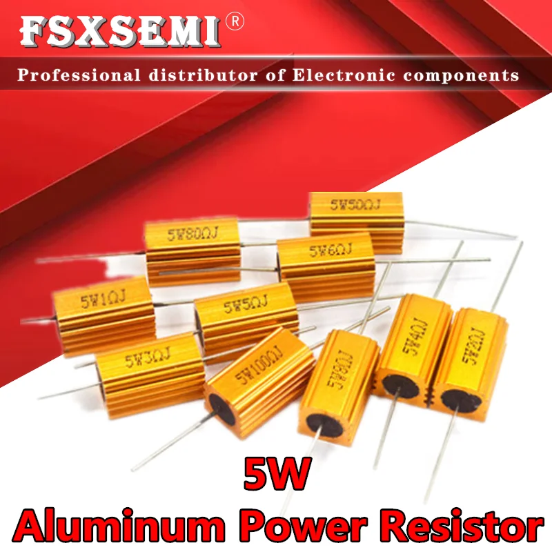 

2pcs RX24 5W Aluminum Power Metal Shell Case Wirewound Resistor 0.1~100K 0.5 1 2 5 6 8 10 20 30 50 100 120 200 300 1K 5K 10K ohm