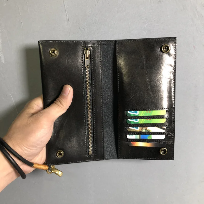 Винтажный кожаный мужской длинный кошелек ручной работы бумажник с держателем