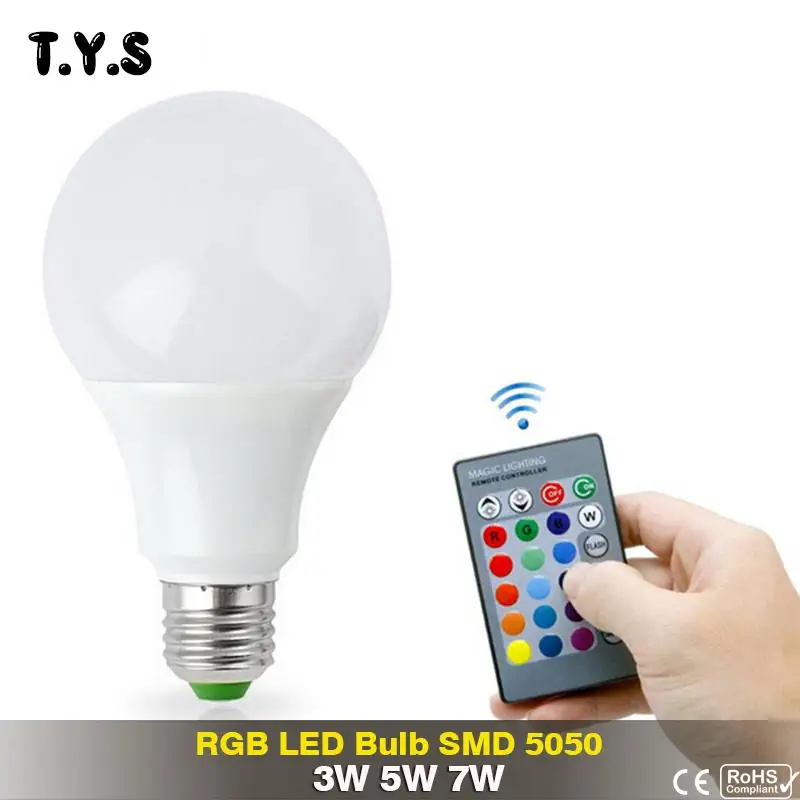 RGBW светодиодный светильник 110 В 220 в E27 3W 5 Вт 7 RGB сменная цветная с ИК пультом