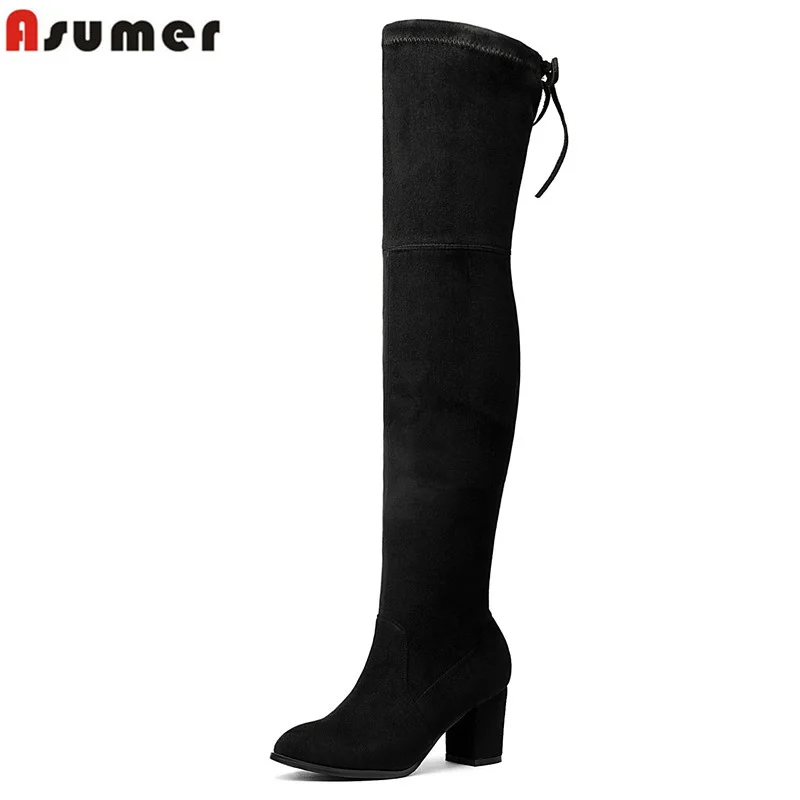 BLXQPYT Faux Suede Slim Boots Women Sexy Over The Knee High Heels Snow Boots Women's Fashion Winter Thigh High Boots Shoes Woman