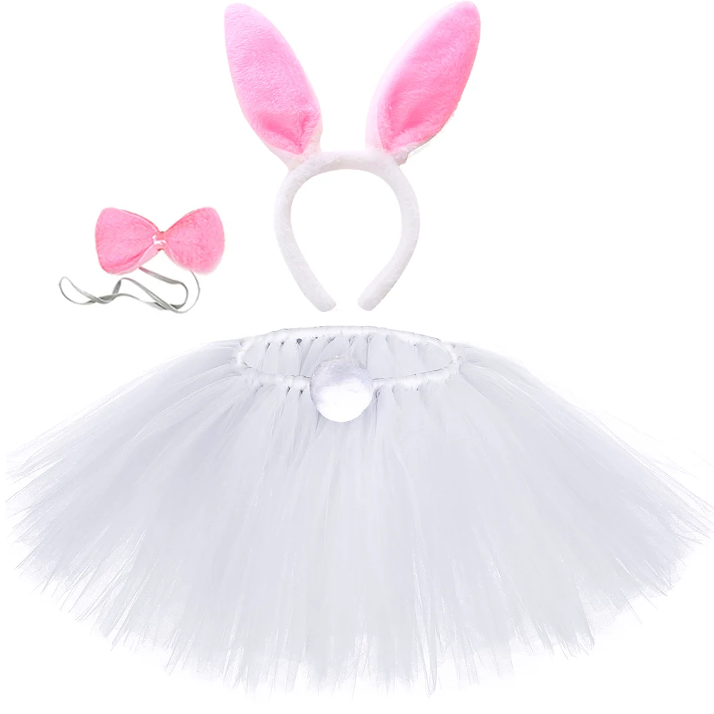2021 White Girls Rabbit Tutu Skirt Halloween Party Easter Bunny Costume Birthday Party Kids Baby Tulle Tutu Skirts Outfit 0-14Y