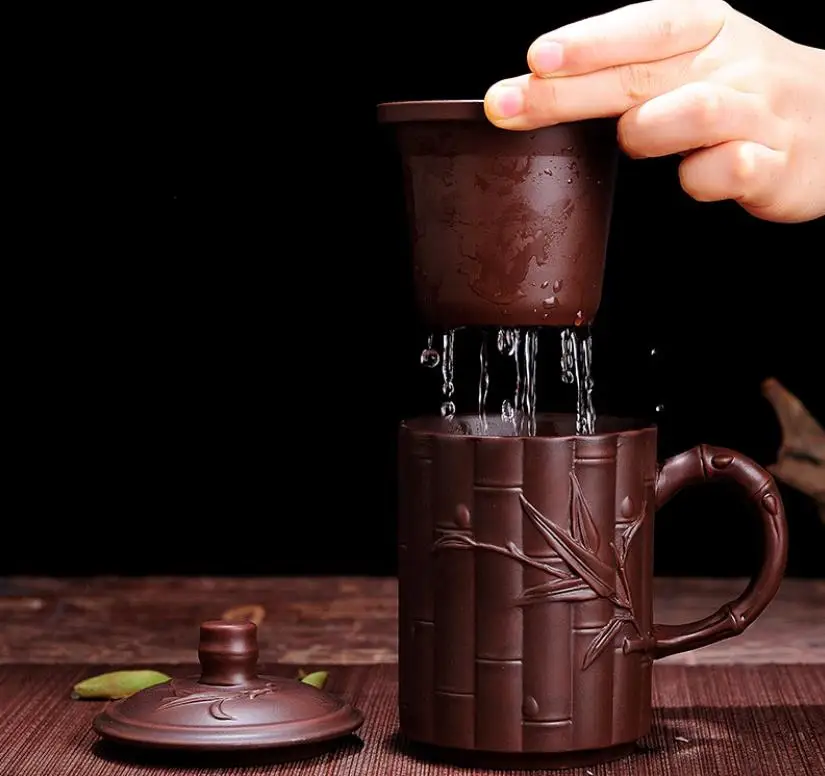 Ручная работа круглая фиолетовая глиняная чашка для чая с крышкой пуэр фильтр