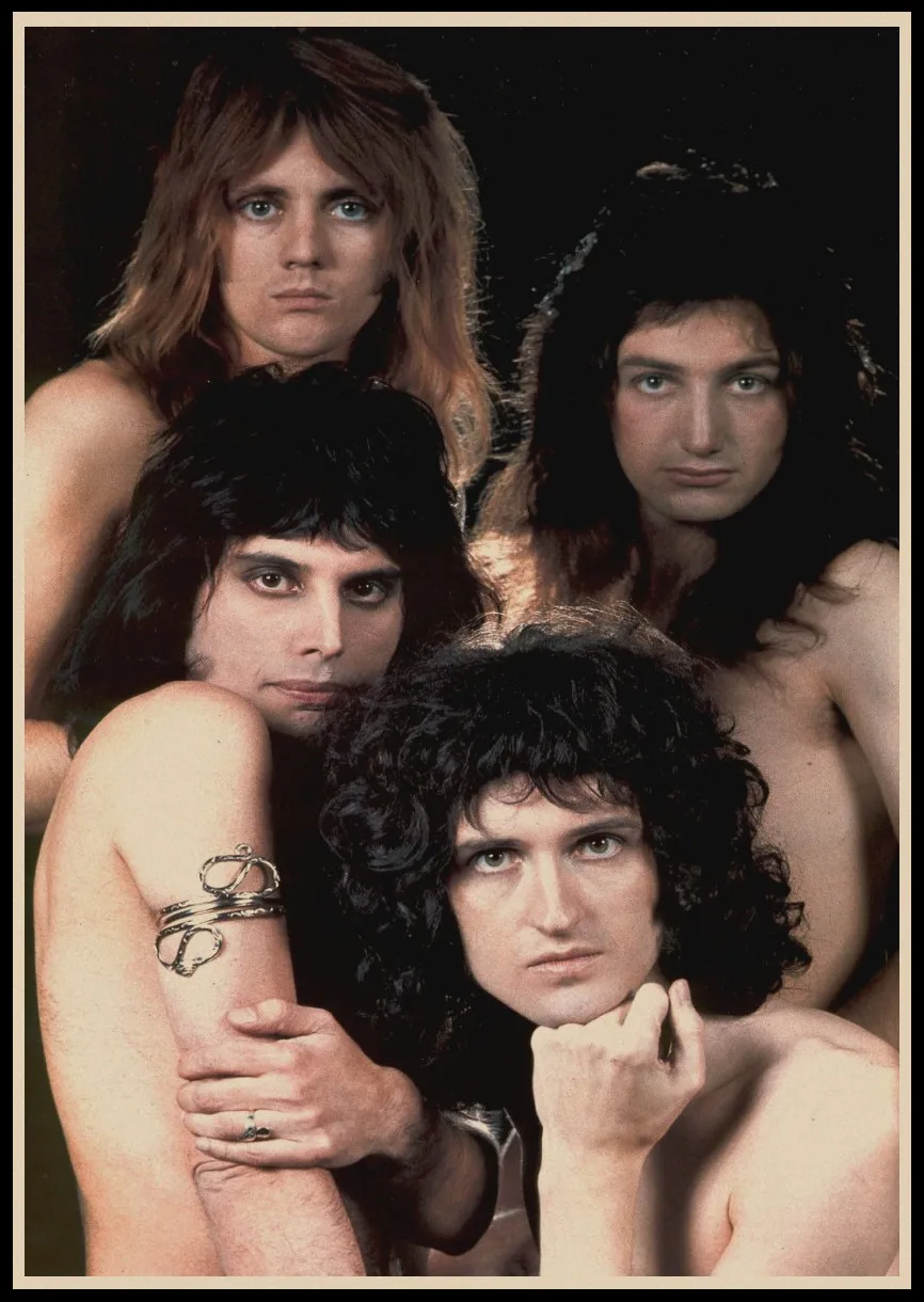 С группой Queen музыкальный крафт-бумага плакат Фредди Меркьюри черные мужские