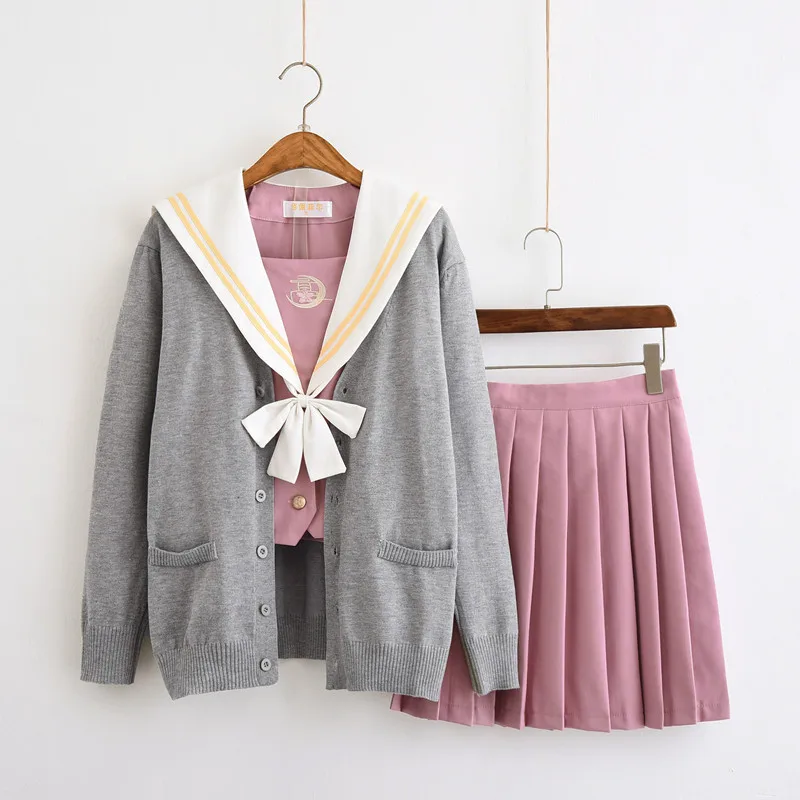 

Japanese School Uniform For Girls Sailor Tops+Tie+Skirt Pink Style Students Clothes For Girl Plus size Lala Cheerleader clothing