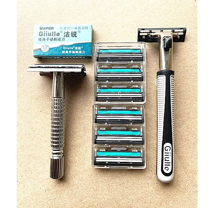 

HOT stainless steel razor blade sharp old man shaving cutter double double set manually