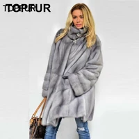 topfur new coming real mink fur coat women gray mink fur coat loose warm high street popular fur jackets clearance price