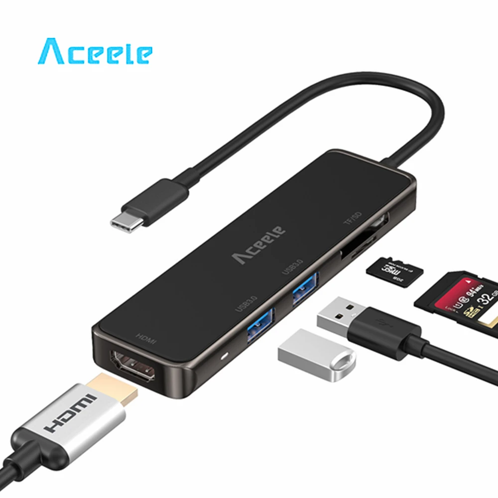 Aceele 5 в 1 нескользящий USB C концентратор HDMI 3 0 SD/TF кардридер адаптер для Macbook Pro samsung S10