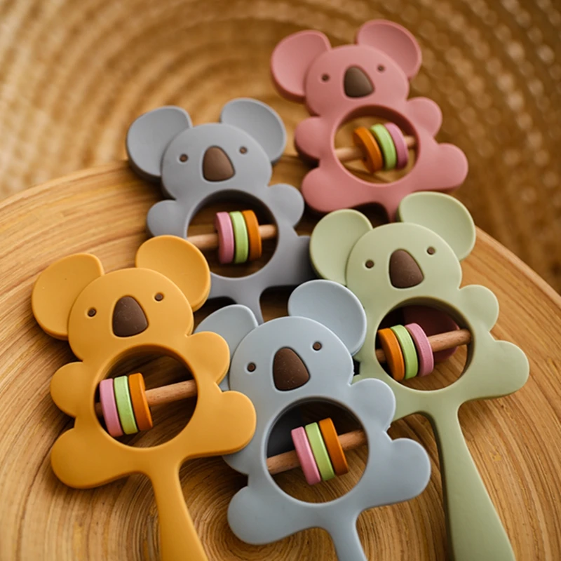 

5 Colors Baby Rattle 1PCS Food Grade Silicone Lovely Koala Toys Baby Teether BPA Free Soother Bracelet Teether Toys Baby Product