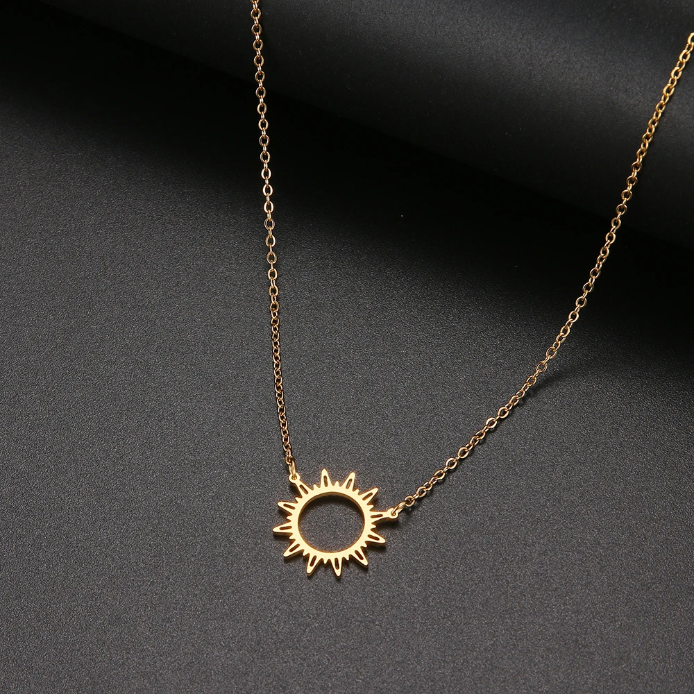 

DOTIFI 316L Stainless Steel Necklace Gold Circle Irregular Sun Hollow Out Round Pendant Necklaces For Women Jewelry Gifts