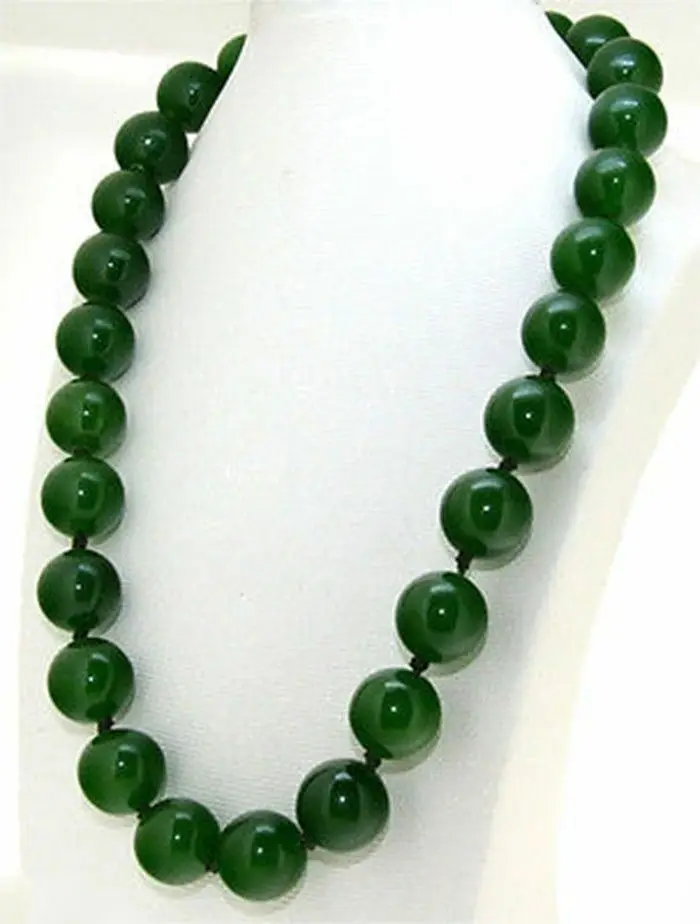 

14mm Handmade Natural Green Jade Round Gemstone Beads Necklace 36" AAA