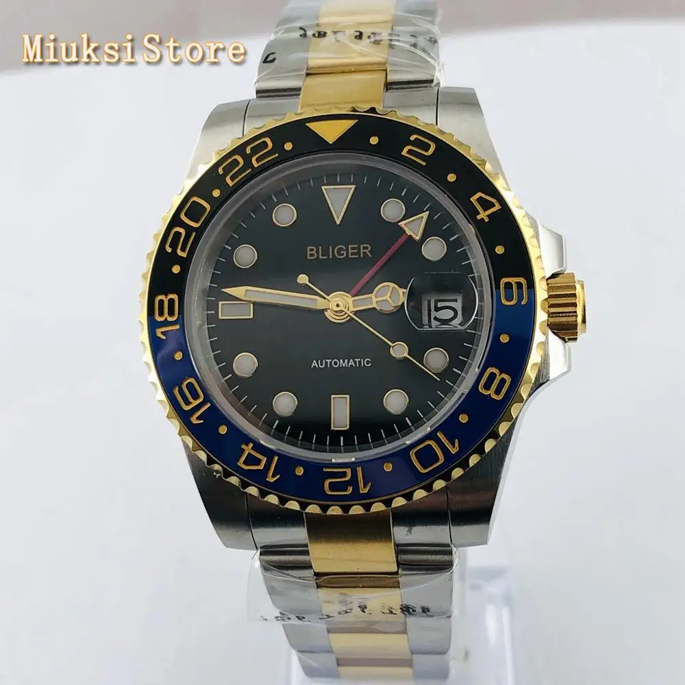 Мужские Роскошные часы Bliger 40 мм из сапфирового стекла с односторонним вращением