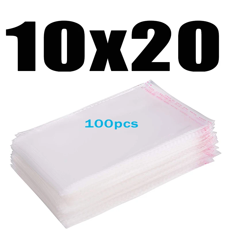 10x20CM 100pcs Прозрачный пластиковый самоклеющийся пакет целлофановые пакеты прозрачная Толстая самозапечатывающаяся маленькая упаковка герметичный полиэтиленовый пакет - Цвет: 10x20CM 100pcs