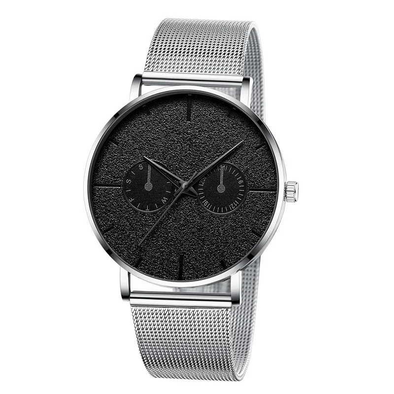 M silver black Модные мужские Бизнес минималистичные часы Роскошные черные кварцевые часы с календарем из нержавеющей стали с сетчатым ремешком аналоговые часы Montre Homme - Цвет: M silver black