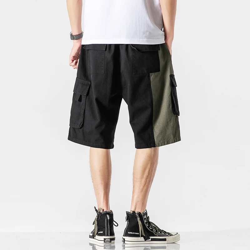 

2020 Fashion Hip Hop Men's Streetwear Cargo Pants Ribbon Cotton Knee-Length Pants Loose Harajuku Pocket Casual Shorts