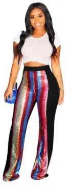 Женские Лоскутные широкие брюки с блестками женские черные красные Pantalon