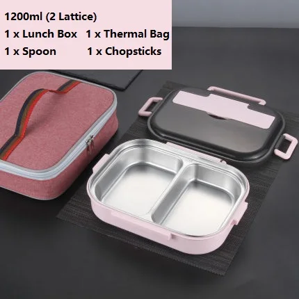 2 Lattice With Bag 304 нержавеющая сталь термос тепловой Ланч Бокс белый мешок набор ребенок взрослый Bento боксы герметичные японский стиль пищевой контейнер портативный - Цвет: 2 Lattice With Bag
