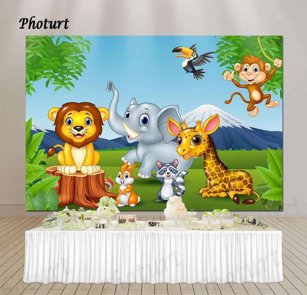 Фотофон джунгли животные фотография Фон Дети День рождения ребенок душ фон Лев