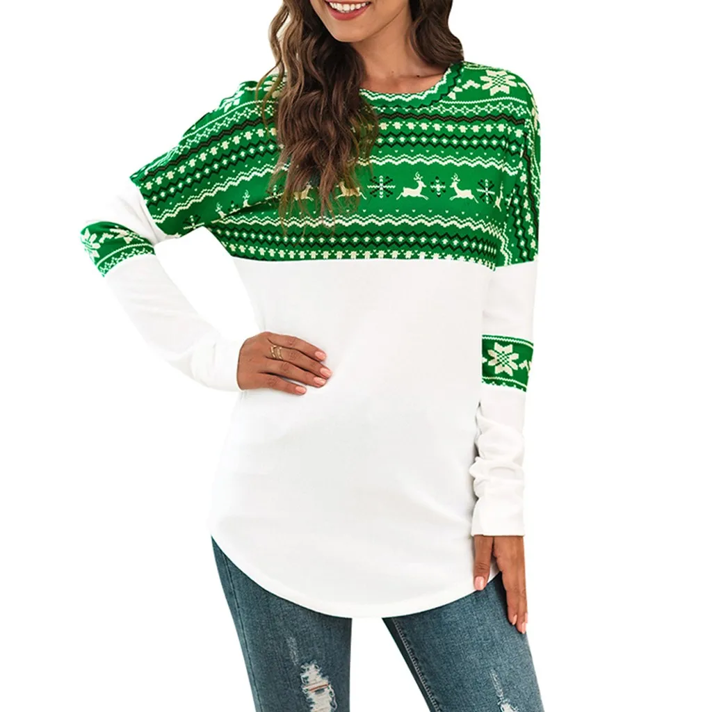 Женская Повседневная Толстовка с длинными рукавами и рисунком оленя зеленый