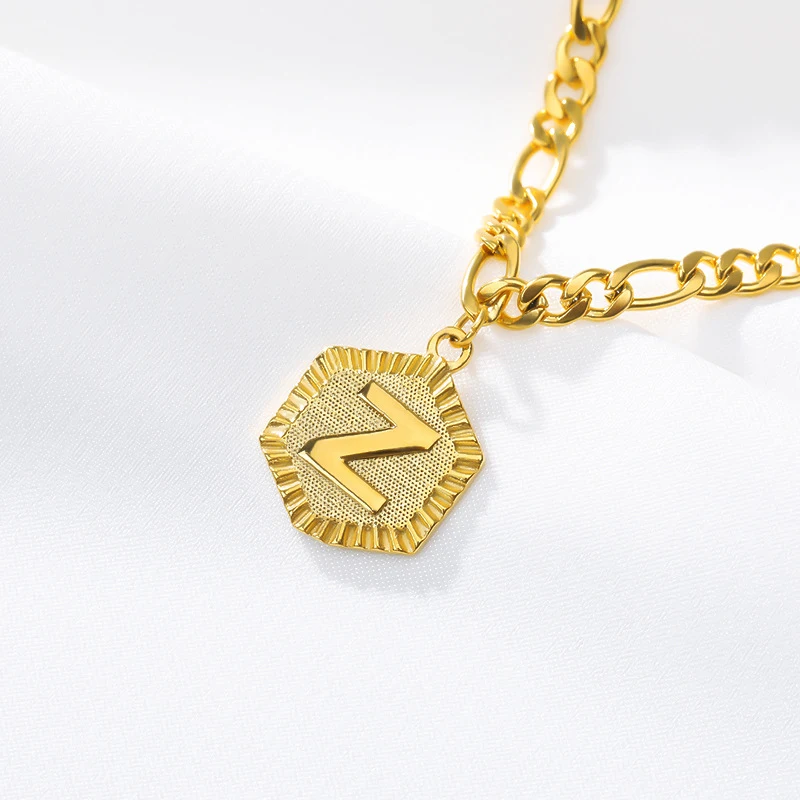 

1 Piece New Stainless Steel Anklet Gold color Hexagon Initial Alphabet/ Capital Letter Message ""T" - "Z" Leg Jewelry 24cm long