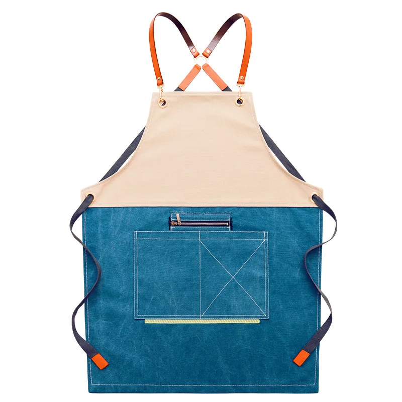 Denim Women Apron Kitchen Accessories Patchwork Pocket Coffee Pinafore House Cleaning Bibs Cafe Shop Cooking Baking Accessories