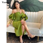 Verngo 2021 Новое травяно-зеленое крепированное платье для выпускного вечера без бретелек с рукавами-фонариками разрезами длиной до середины икры Дубай женское вечернее платье