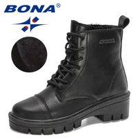 bona 2022 new designers motorcycle boots women winter action leather shoes ladies botas wedges lace up platforms ankle boots