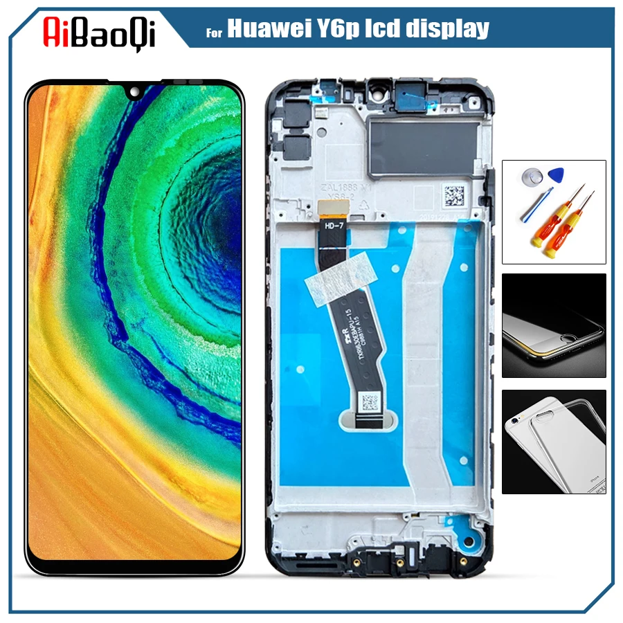 Оригинальный дисплей для Huawei Y6P, ЖК-экран, сенсорный дигитайзер в сборе, Y6p, ЖК-экран с рамкой для замены