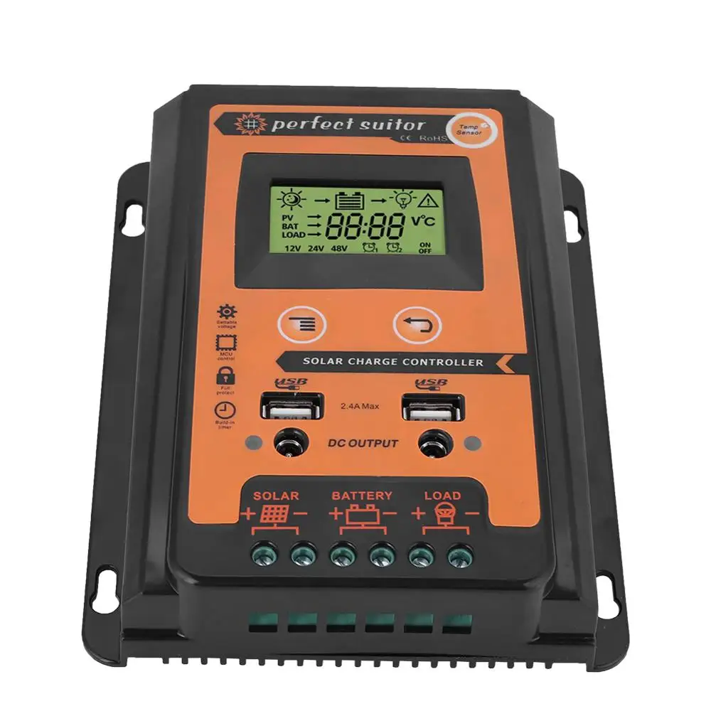 MPPT Контроллер заряда для фотоэлектрических систем 30A 50A 70A 12V 24V Dual USB Автомобильное