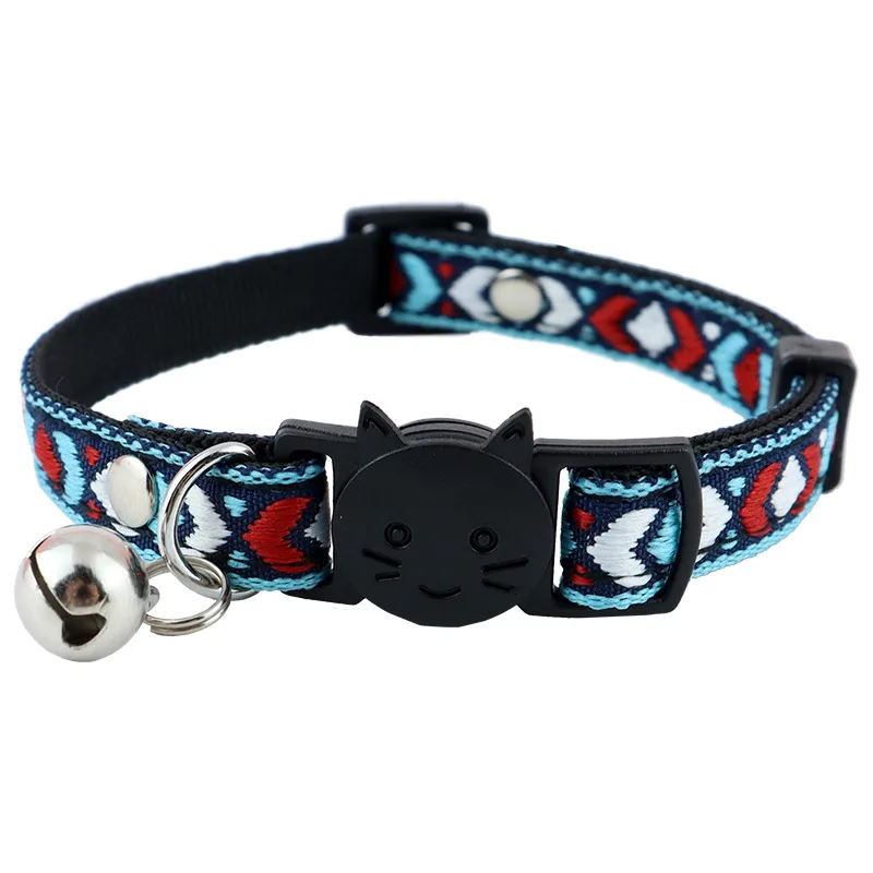 

Pet Supplies Cat Collar Ethnic Collar with Hanging Bell for Small Dog Cute Cat Accessories Kitten Breakaway Buckle Collar Soft