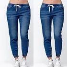 Женские однотонные модные джинсы с эластичным поясом, прямые брюки-карандаш, джинсовые брюки, женские брюки, повседневные брюки, женская одежда