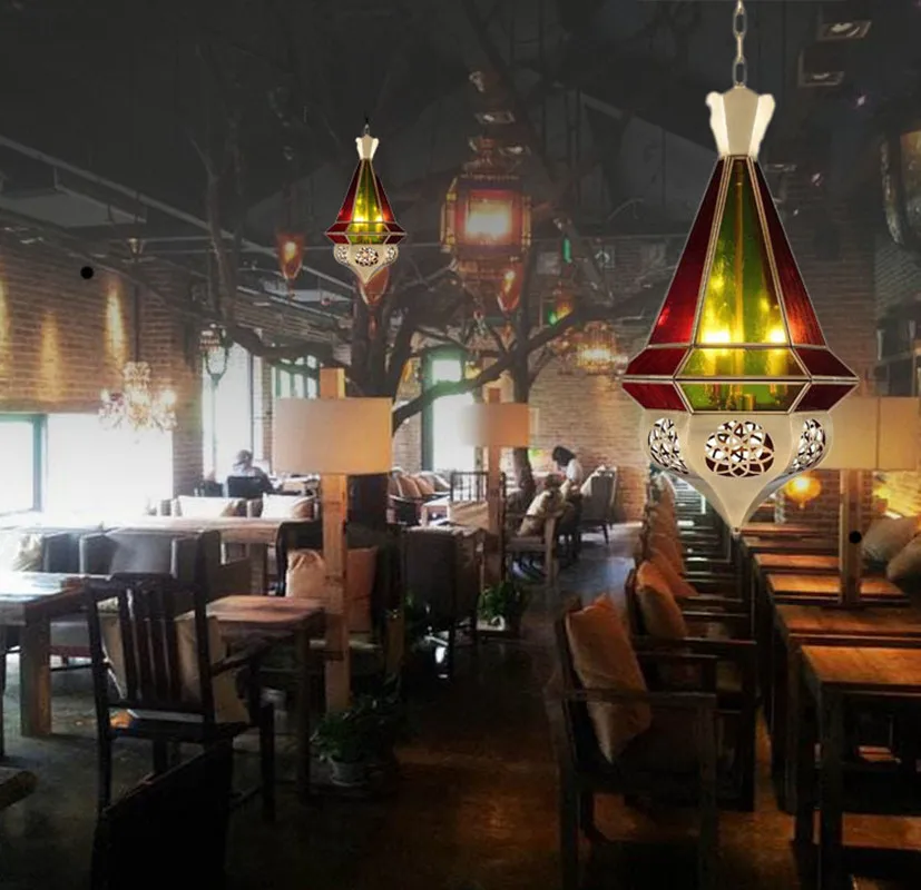 Аравийский Средиземноморский Стиль Медь цветное Стекло светильник Кафе проход