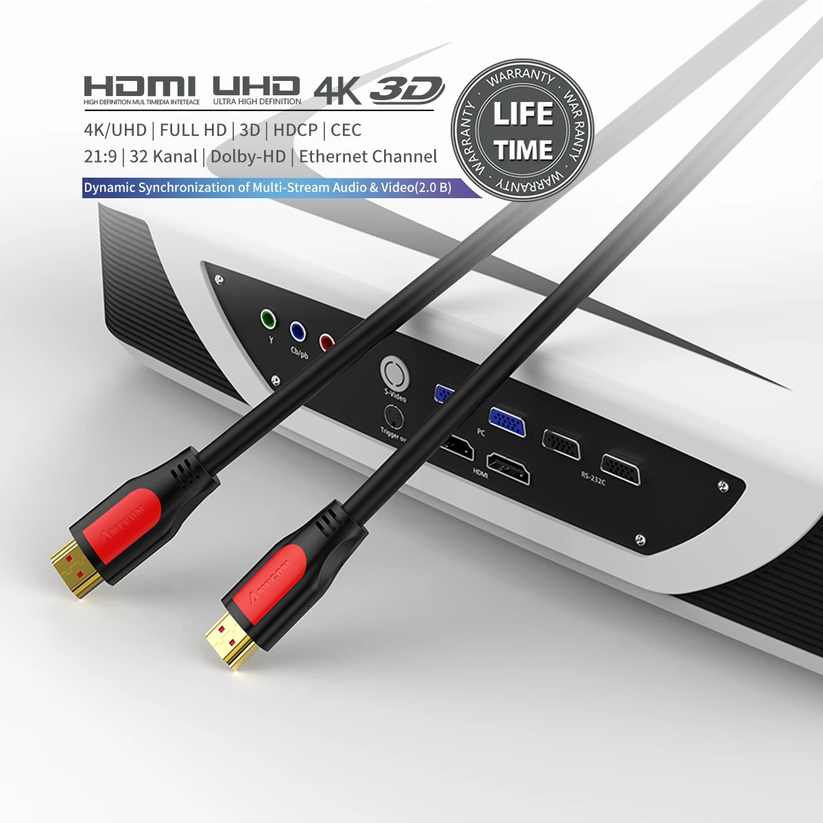 AMPCOM HDMI кабель HDMI в HDMI 2,0 Ultra HD 4 K-60Hz 3D 1080P HDR 4:4:4 ARC Ethernet шнур совместим с HDMI 2.0a 2.0b, 2,0