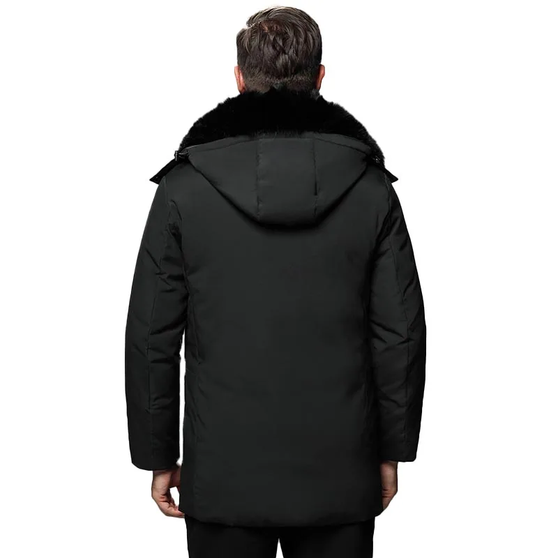 Зимняя мужская куртка на белом утином пуху толстое пальто брендовая с меховым