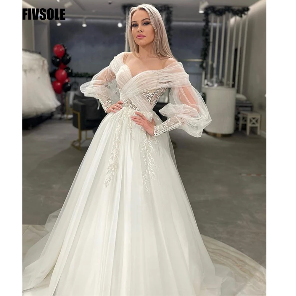 

Свадебное платье Fivsole с V-образным вырезом, длинным рукавом, плиссированное, прозрачное, Пляжное, в стиле бохо, свадебное платье es 2022, женское ...