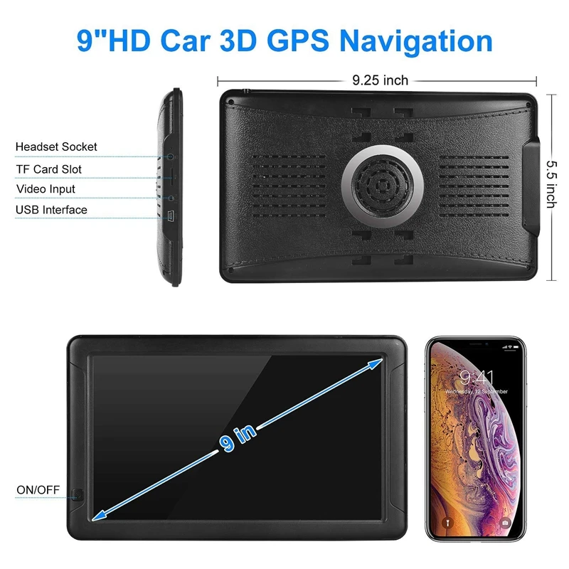 Gps-навигация для автомобиля-9 дюймов HD Автомобильный gps-навигатор Емкостный