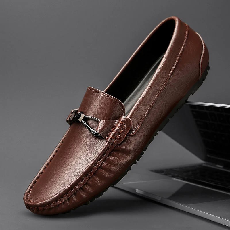 

Spring Men's Pleated Casual Leather Shoes Luxury Leather Men's Shoes With Metal Decoration Non-slip Bottom Men's Driving Shoes