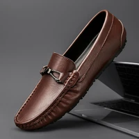 spring mens pleated casual leather shoes luxury leather mens shoes with metal decoration non slip bottom mens driving shoes